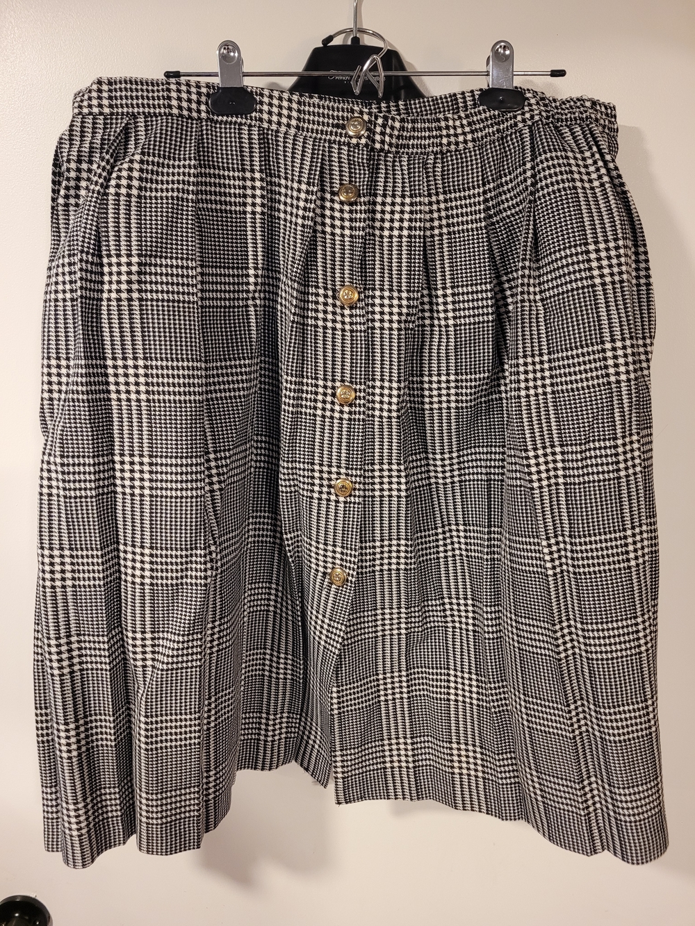 Black and White Houndstooth Button-Front Skirt